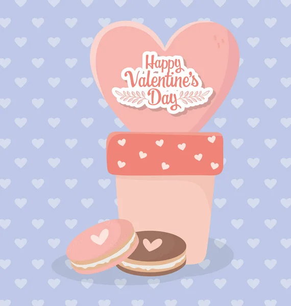 Happy valentines day potted heart and cookies love — Διανυσματικό Αρχείο
