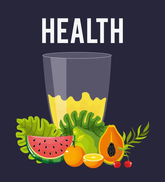 Health food fresh juice watermelon papaya orange strawberry - Stok Vektor