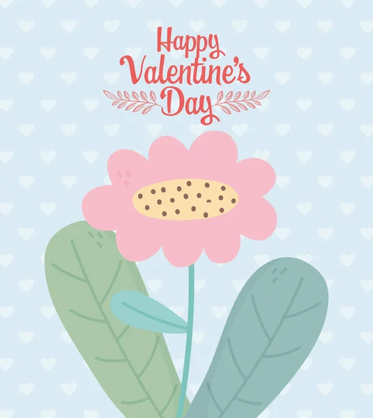 Happy valentines day pink flower leaves decoration hearts background — Stock Vector