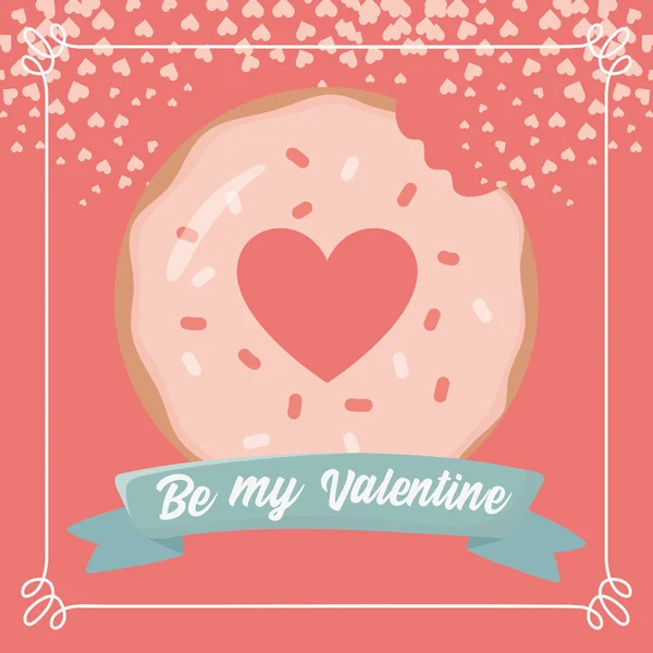 Happy valentines day bite sweet donut hearts love card — Stockvektor