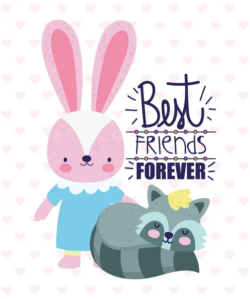 Najlepsi przyjaciele zawsze słodkie królik i szop serca tło — Wektor stockowy