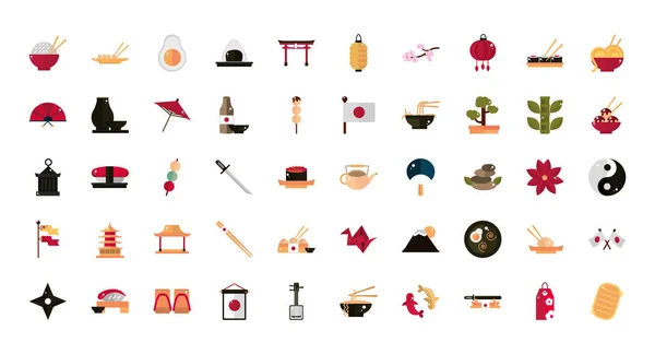 Japanese culture traditional food accessory landmark and others icons — Stockvector