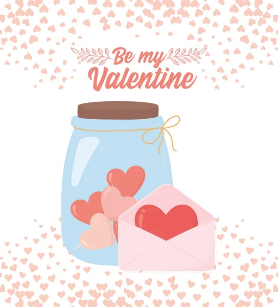 Happy valentines day envelope letter jar glass heart love card — Vector de stock