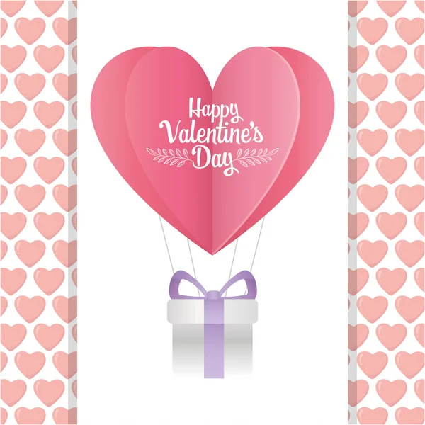 Happy valentines day origami paper hot air balloon gift box — Stok Vektör