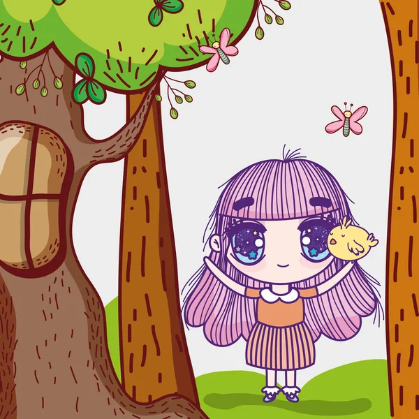 Vetores de Crianças Menina Anime Anime Floresta Borboletas