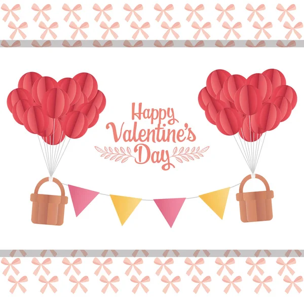 Feliz valentines dia origami balões de papel cesta pingentes arco decoração — Vetor de Stock