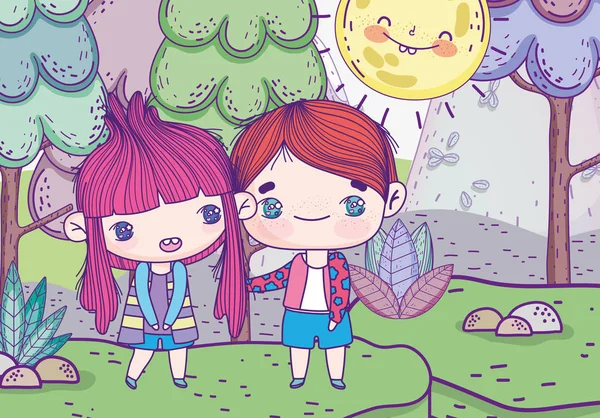 Crianças, Meninas, Anime, Desenho Animado, Floresta, Árvores