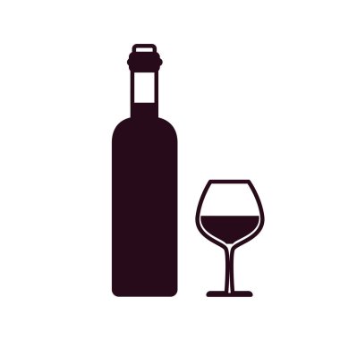 Cam bardak bloklu şarap şişesi tarzı simge