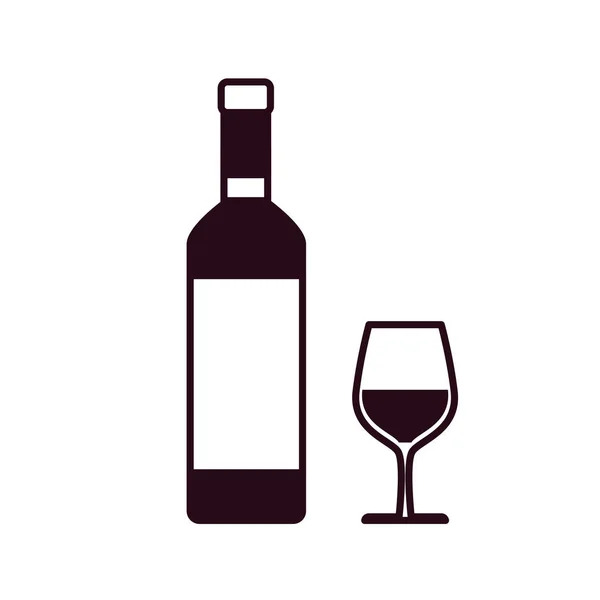 Garrafa de vinho com copo de vidro ícone estilo linha bloco —  Vetores de Stock