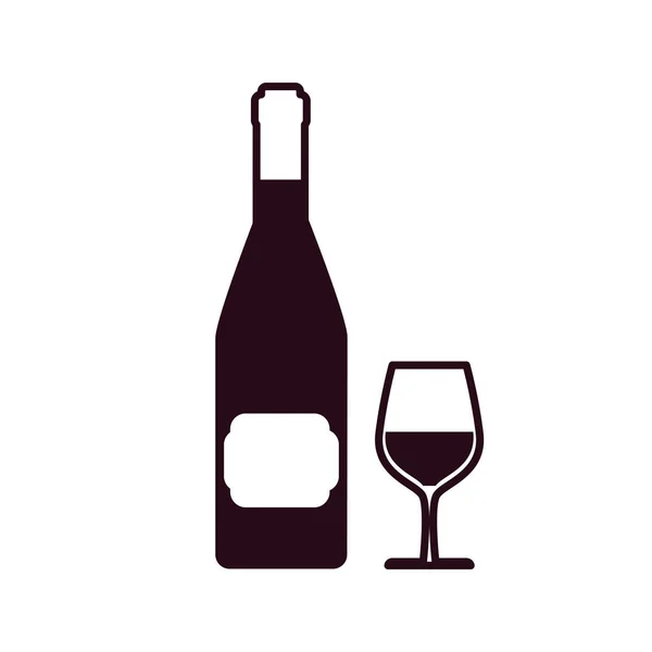 Wine bottle with glass cup block line style icon — Image vectorielle