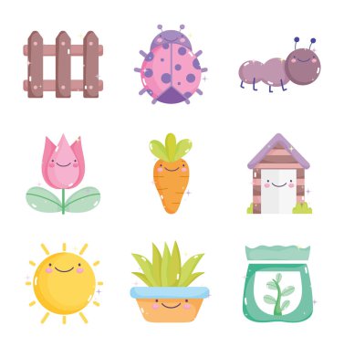 kawaii bahçıvanlık çizgi film karakterleri araçları toplama