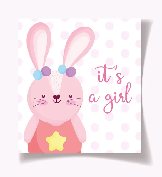 Erkek ya da kız, cinsiyeti belli. Üzerinde benekli arka plan kartı olan dişi bir tavşan. — Stok Vektör