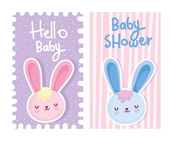 Boy or girl, gender reveal hello baby cute rabbits card. — Archivo Imágenes Vectoriales