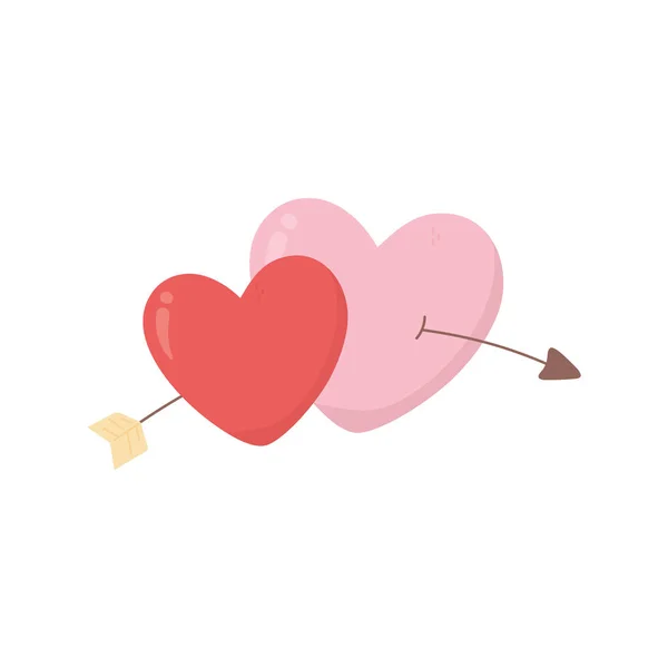 Happy valentines day hearts love pierced arrow card — Image vectorielle