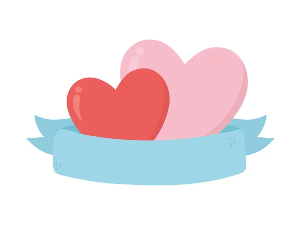 Happy valentines day hearts love romantic ribbon — Wektor stockowy