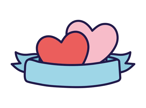 Happy valentines day hearts love romantic ribbon — Stockový vektor