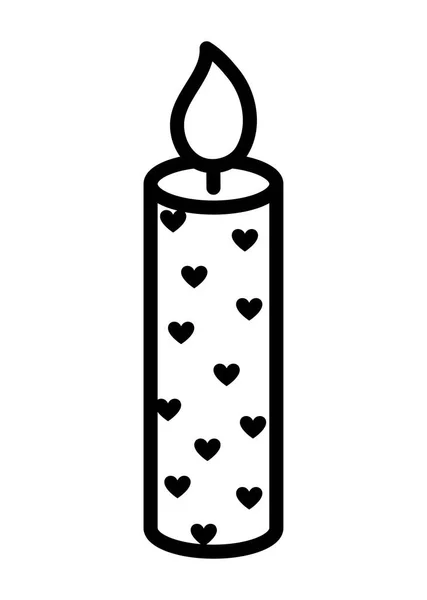 Happy valentines day burning candle love hearts decoration thick line — Διανυσματικό Αρχείο