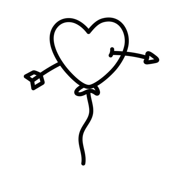 Happy valentines day pierced balloon shaped heart arrow love thick line — Stockvector