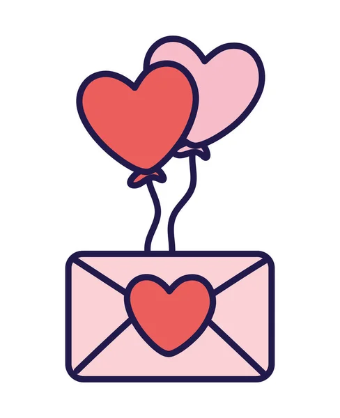 Happy valentines day romantic message envelope and balloons heart card — Stock vektor