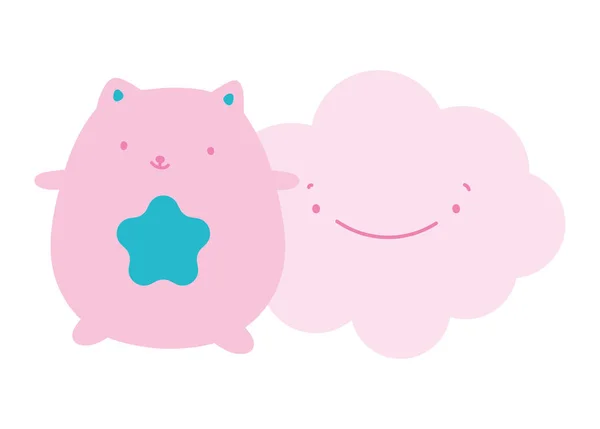 Cute pink cat cartoon with blue star decoration — 스톡 벡터