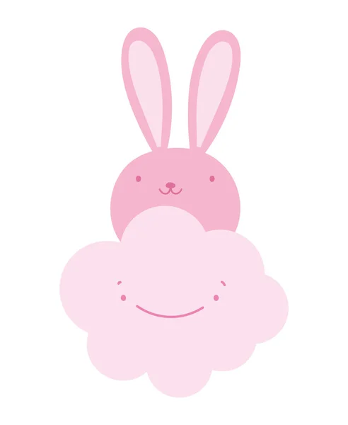 Cute pink rabbit face cartoon cloud — Stock Vector