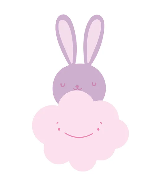 Cute pink rabbit face cartoon cloud — Stockový vektor