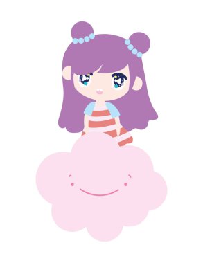 kids, cute little girl anime cartoon cloud