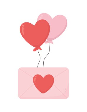 happy valentines day romantic message envelope and balloons heart card