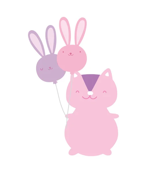 Cute squirrel with balloons shaped rabbit cartoon — Vettoriale Stock