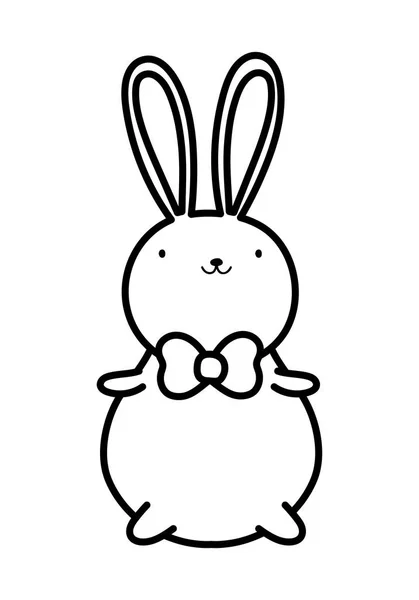 Cute rabbit with bow tie cartoon thick line — Vetor de Stock