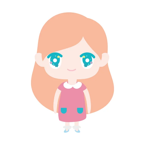 Kids, cute little girl anime cartoon character — 图库矢量图片
