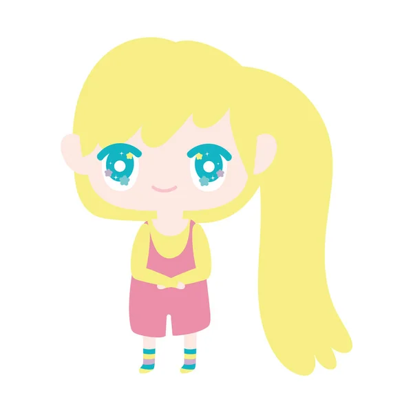 Kids, cute little girl anime cartoon character — Vector de stock