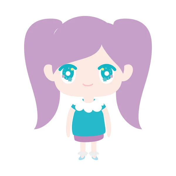 Kids, cute little girl anime cartoon character — стоковый вектор