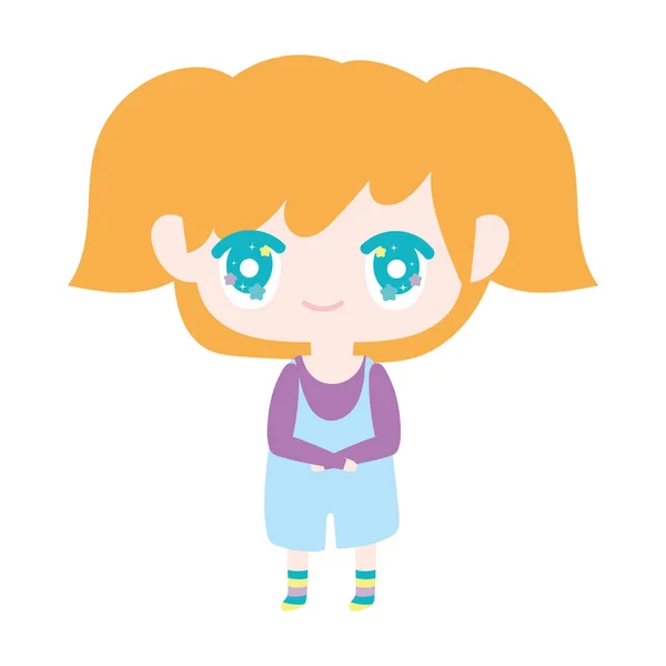 Kids, cute little girl anime cartoon character — Vetor de Stock