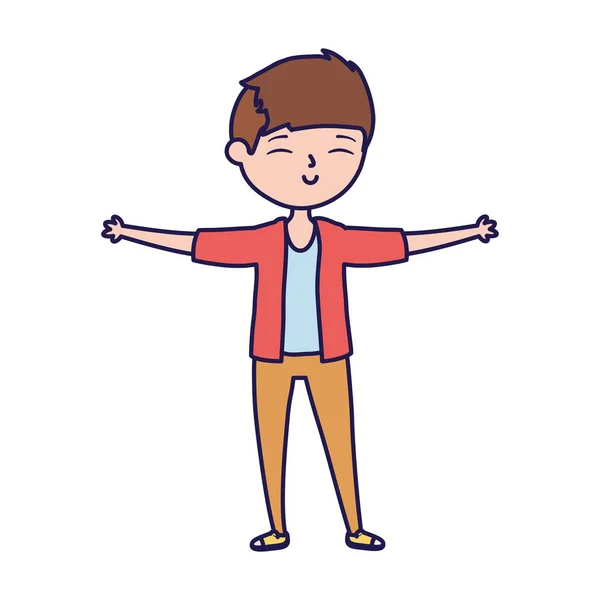 Happy young man open arms cartoon — Vettoriale Stock