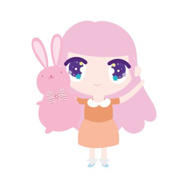 kids, cute little girl anime cartoon bunny