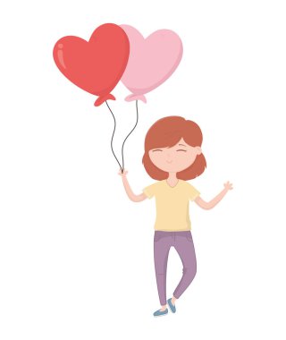 happy valentines day young girl with balloon heart love card