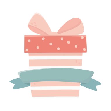 happy valentines day striped gift box with bow and ribbon