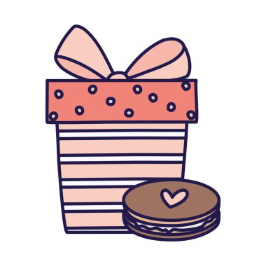 happy valentines day wrapped gift box and sweet cookie