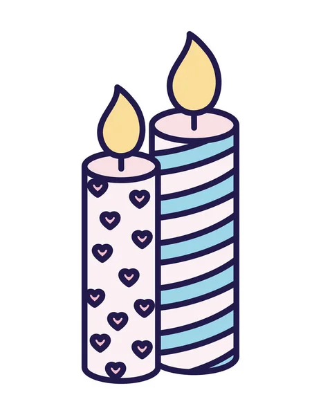 Happy valentines day burning candles love hearts decoration ribbon —  Vetores de Stock