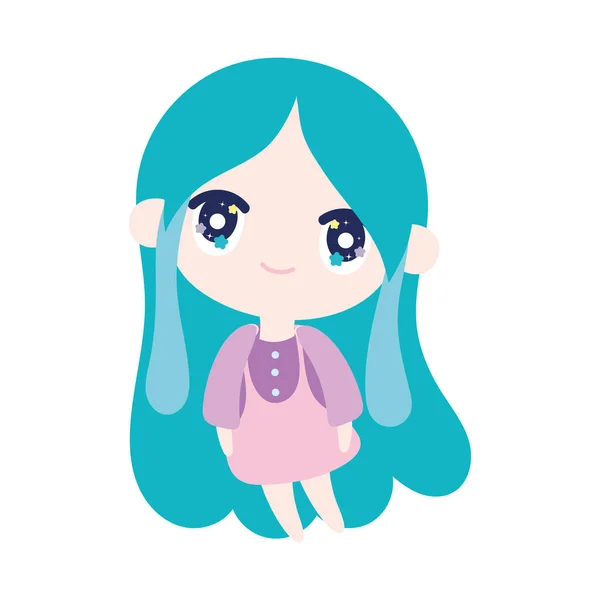 Kids, cute little girl anime cartoon character — Stockvector