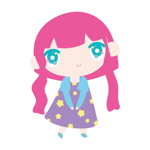 Kids, cute little girl anime cartoon character — ストックベクタ