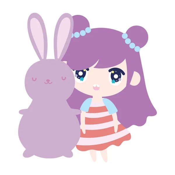 Kids, cute little girl anime cartoon bunny — Stockový vektor