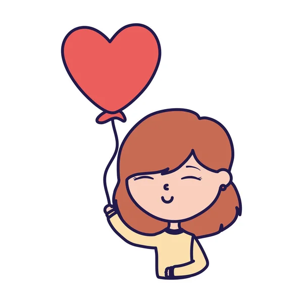 Happy valentines day young girl with balloon heart love card — Archivo Imágenes Vectoriales