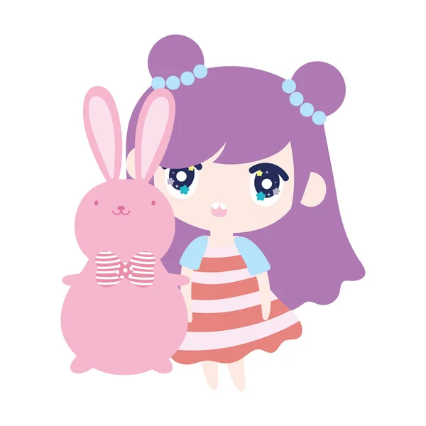 Kids, cute little girl anime cartoon bunny — Vector de stock