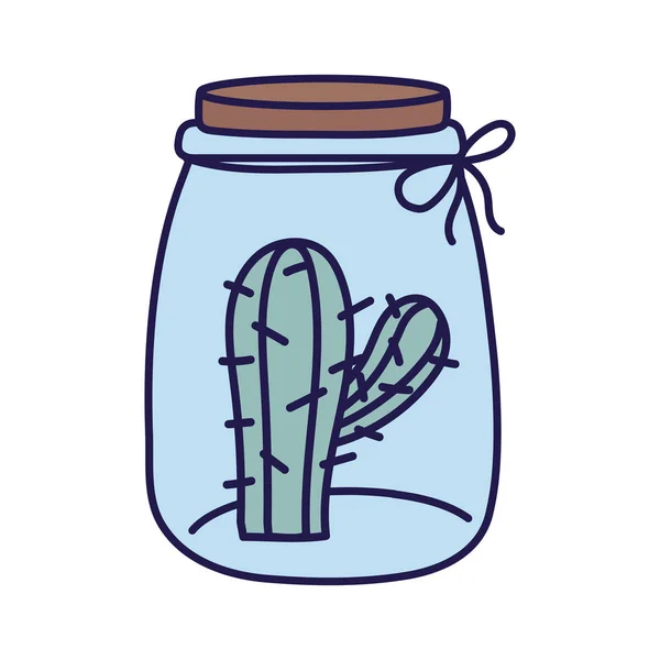 Glass jar with cactus decoration flora icon — Vector de stock
