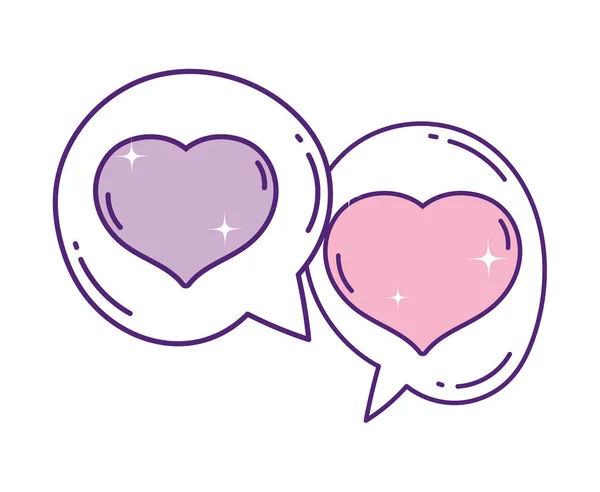 Hearts love romantic speech bubbles design — Stock Vector