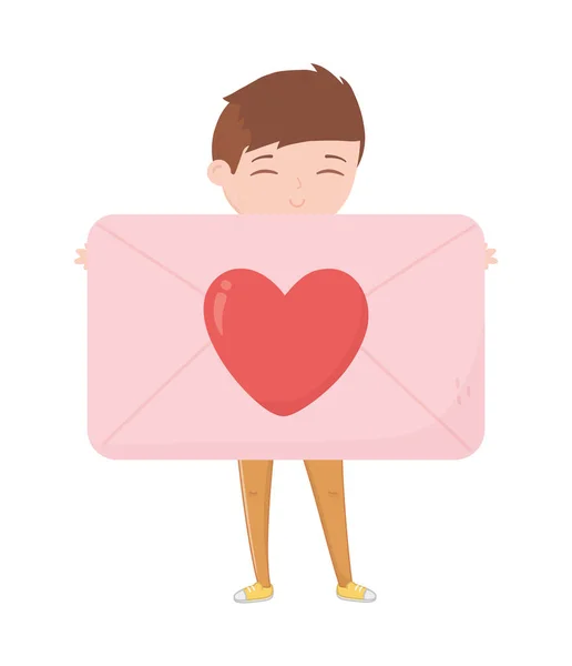 Happy valentines day young man with envelope message love card — Stockvektor