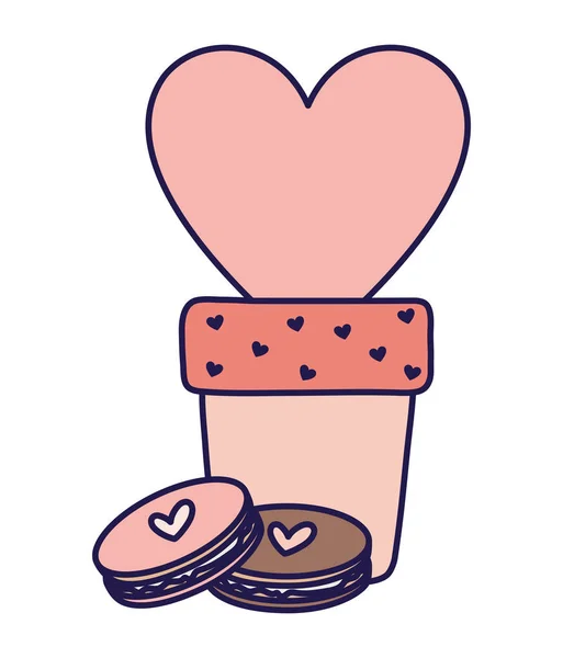 Happy valentines day potted heart love and sweet cookies — 스톡 벡터