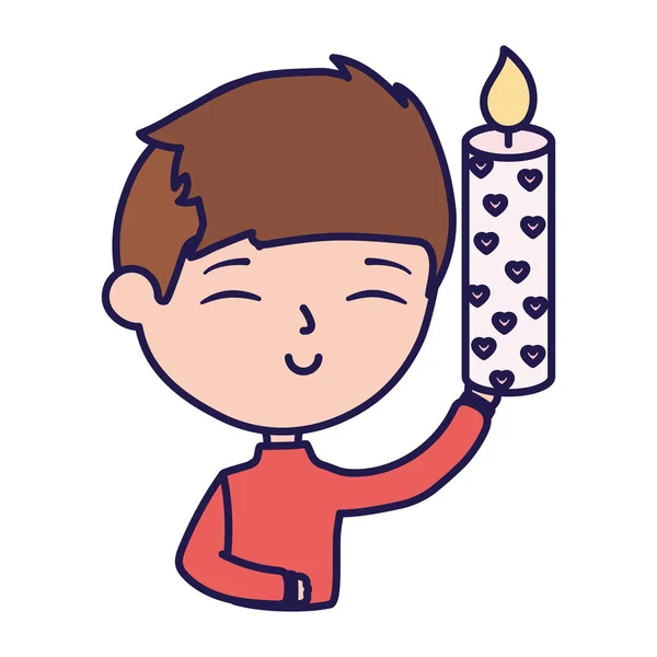Happy valentines day smiling young man holding candle — Stock Vector
